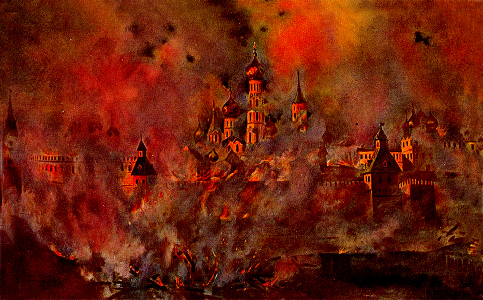 Одна из многочисленных картин изображающая пожар 1812 года в Москве